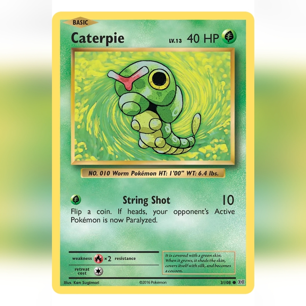 Caterpie Pokemon Card 🔥 40 HP 🟡 3/108